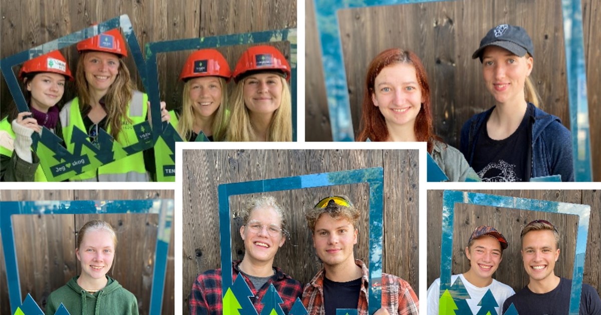 Mange blide skogfagstudenter ved Norges miljø- og biovitenskapelige universitet (NMBU) på skogdag hos Viken Skog. Foto: Velg Skog